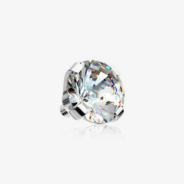 14 Karat White Gold Round Prong Set Gem Dermal Anchor Top Part-Clear Gem